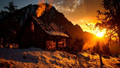 sunset in the forest