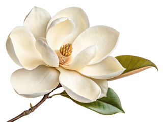Beautiful magnolia flower blooms gracefully, showcasing its creamy petals and delicate structure, evoking sense of tranquility and elegance