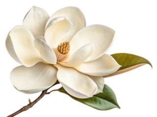 Beautiful magnolia flower blooms gracefully, showcasing its creamy petals and delicate structure, evoking sense of tranquility and elegance