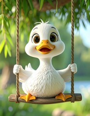 wooden bird on a swing