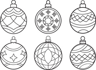 Set of Christmas ball outline vector illustration line art