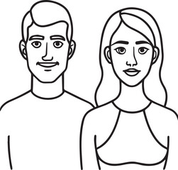 Male and Female contour outline vector illustration line art