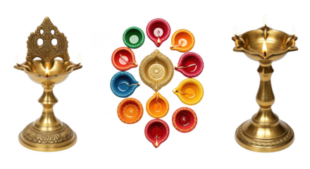 Golden lamps: A diverse collection of intricately crafted golden lamps. and colorful oil lamps radiating a warm, welcoming glow