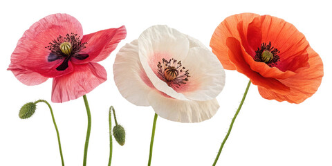 Obraz premium Vibrant poppy flowers in red, white, and orange showcase nature beauty and elegance, creating stunning floral display