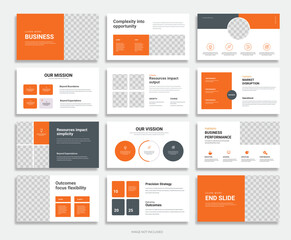Business Presentation Slides with Orange Accents and Modern Layouts
