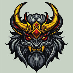 Gray Demon with Golden Horns &ndash; Dark Mythical Monster Art for Stickers & Apparel