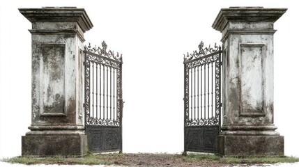 Ornate, weathered stone gate entranceway.