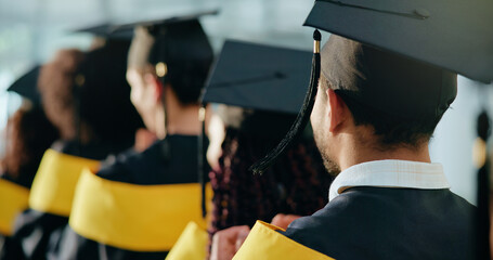 Back, university and people with success, graduation and education milestone with scholarship....