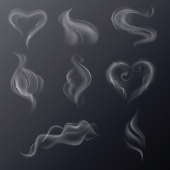 Heart and Spiral Smoke Icon Vector Set on Transparent Background