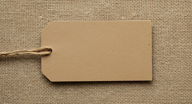 Blank Brown Paper Tag on Burlap Fabric