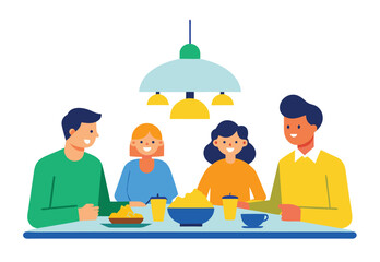 family gathered around table sharing thanksgiving food vector illustration clipart holiday feast