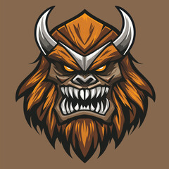 Obraz premium Brown Horned Demon Face – Bold Monster Art for Stickers & T-Shirt Prints