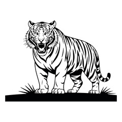 Fototapeta premium Dynamic Black Tiger Vector in Fierce Attack Pose – Perfect for Bold Logos, Streetwear, and Wildlife Branding. Thank You .