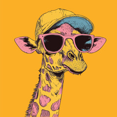 Cool Giraffe Wearing Cap and Sunglasses – Trendy Animal Art for T-Shirts & Stickers