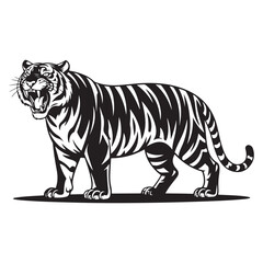 Obraz premium Dynamic Black Tiger Vector in Fierce Attack Pose – Perfect for Bold Logos, Streetwear, and Wildlife Branding. Thank You .