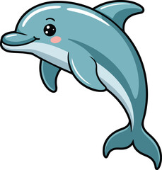 Fototapeta premium Smiling dolphin jumping. Transparent png vector