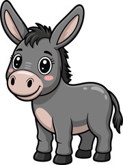 Fototapeta premium Gray donkey standing with a smile on its face, with large eyes and perky ears. Transparent png vector