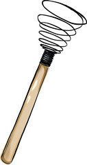 Wooden wire kitchen whisk hand-drawn illustration