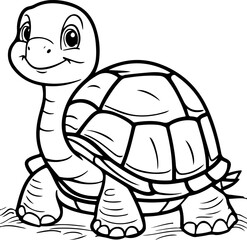 Cute Cartoon Turtle Line Art – Smiling Forest Animal with Segment Shell and Standing Pose for Coloring Pages