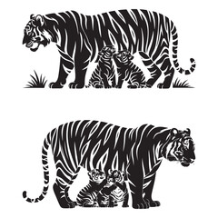 Obraz premium Dynamic Black Tiger Vector in Fierce Attack Pose – Perfect for Bold Logos, Streetwear, and Wildlife Branding. Thank You .
