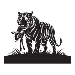 Fototapeta premium Dynamic Black Tiger Vector in Fierce Attack Pose – Perfect for Bold Logos, Streetwear, and Wildlife Branding. Thank You .