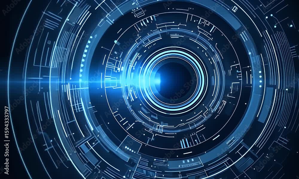 Sticker abstract futuristic blue background with glowing digital technology and circuit board elements in th