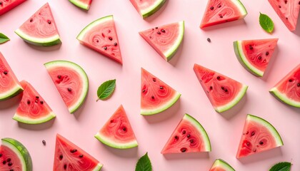 Watermelon slices pattern, pastel background, playful and minimal design, ideal for summer themed packaging or kids product