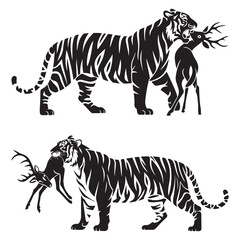 Obraz premium Dynamic Black Tiger Vector in Fierce Attack Pose – Perfect for Bold Logos, Streetwear, and Wildlife Branding. Thank You .