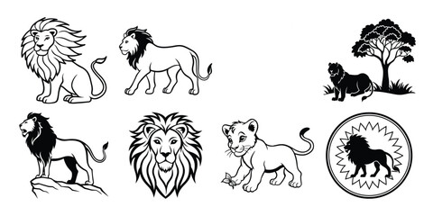 Fototapeta premium Majestic Lions A Collection of Lion Illustrations and Silhouettes