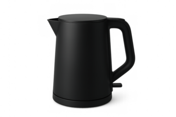 Black electric kettle with transparent background, perfect for kitchen and home appliance visuals