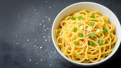 Asian Noodles in Bowl on Dark Grunge Table