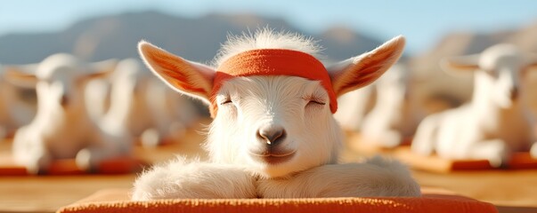 A close up portrait of a cute fluffy baby lamb with a friendly expression and soft textured fur on a peaceful rural farm