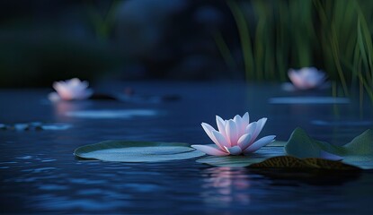 Pink lotus blossoms on dark water