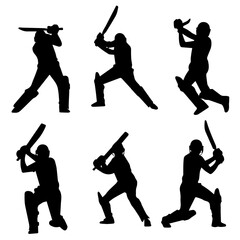 Cricketer Silhouette Collection – Batting Poses Clipart

