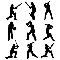 Cricketer Silhouette Collection – Batting Poses Clipart

