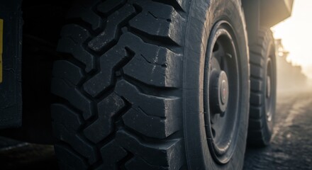 Large Vehicle Tires Closeup Showing Tread Design and Robustness
