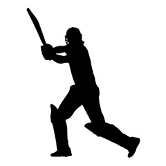 Cricket Player Silhouettes in Batting Action Vector Set

