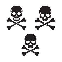Three Simple Skull and Crossbones Symbols on White Background