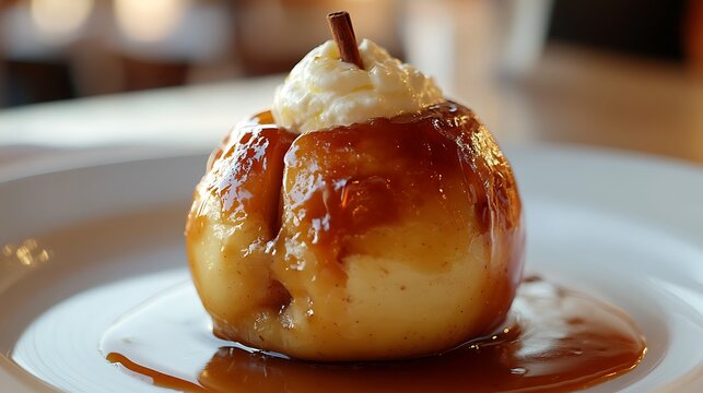 Caramelized Baked Apple Topped with Whipped Cream
