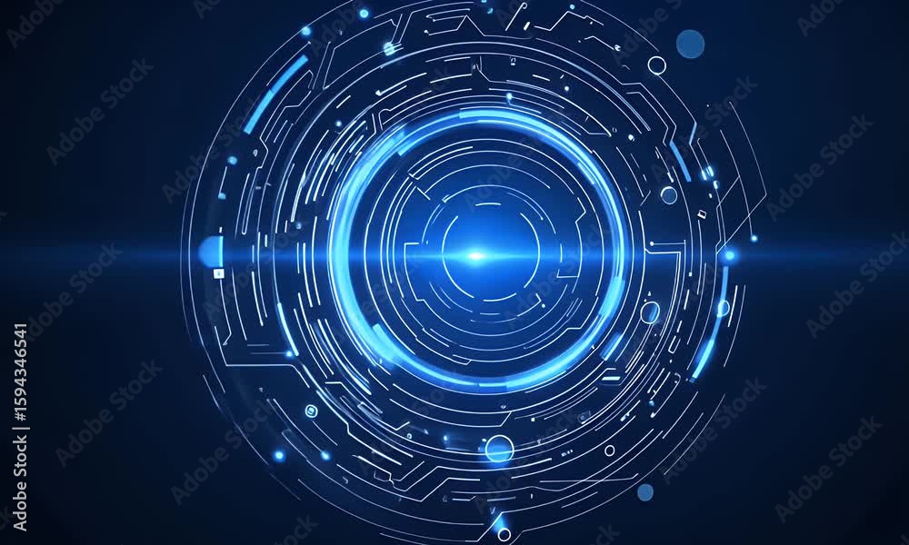 Wall mural abstract futuristic blue background with glowing digital technology and circuit board elements in th