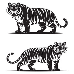 Obraz premium Minimalist Black Tiger Vector Illustration in Various Poses – Perfect for Logo Design, Tattoo Art, and Commercial Use . Thank You .