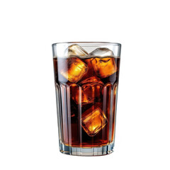 Refreshing Drink with Ice: A crystal glass filled with a dark, sparkling beverage and refreshing ice cubes. a close-up of a classic drink for summer