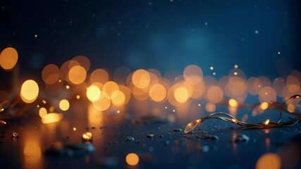 Experience the magic of gold and midnight blue bokeh dancing on a starry gradient sky, perfect for luxury or celestial themed projects in stunning 4k.