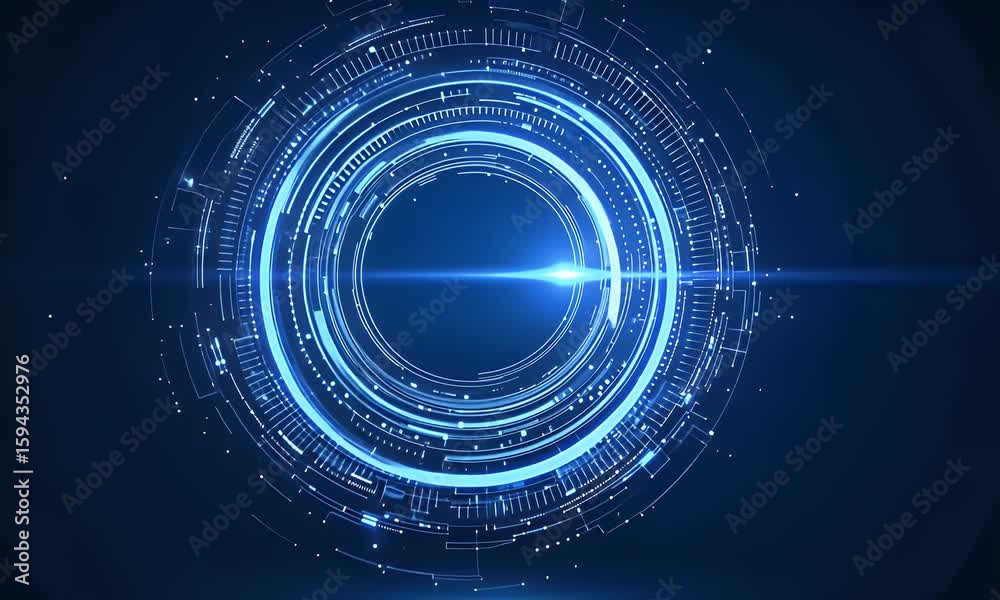 Wall mural abstract futuristic blue background with glowing digital technology and circuit board elements in th