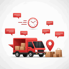 Delivery Vector Illustration Efficient Express Free Shipping for Online Shop & E-commerce with Courier Services Bike, Motorcycle, Truck, Handcart