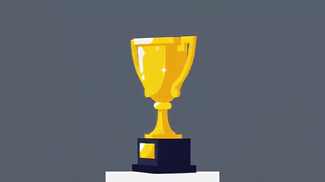 Shiny, golden trophy with handles on a dark base, vector graphic