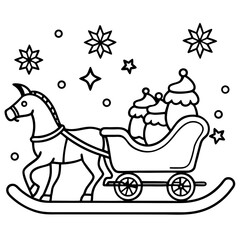 Festive Sleigh Ride Outline Illustration