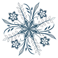 Fototapeta premium Abstract floral snowflake with thin silver lines and pastel blue, for creative winter visuals.