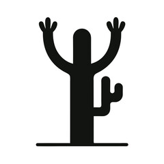 Obraz premium Silhouette of cactus with arms up on white background desert plant simple nature icon
