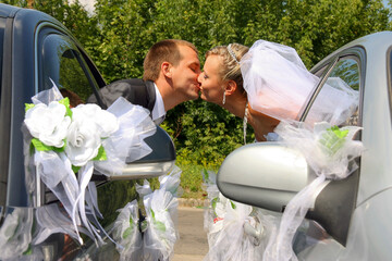 Passionate married couple kissing